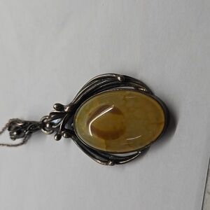 Gorgeous Vintage Baltic Egg Yolk Amber 925 Silver Necklace. Stunning.